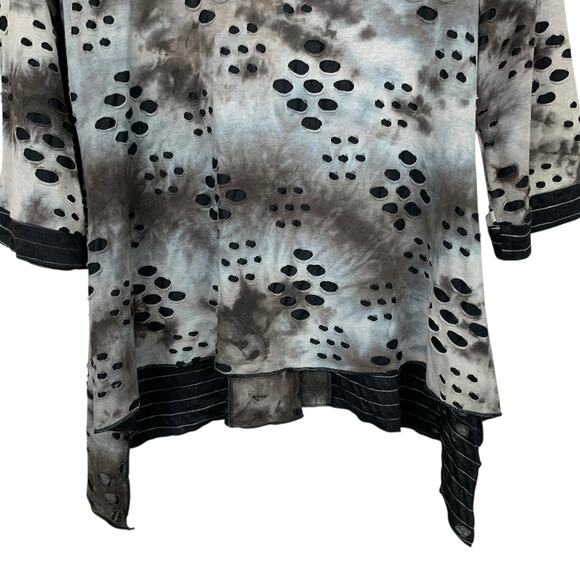 Feratelli Jacket Grey Black Button Front Top 3/4 Sleeve Women's S Artsy Boho - Picture 9 of 11